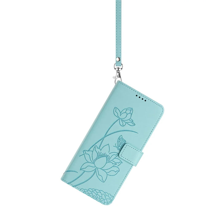 For iPhone 18 Pro / 17 Pro Case Wallet Stand Lotus Imprint Leather Phone Cover with Wrist Strap - Green - 3