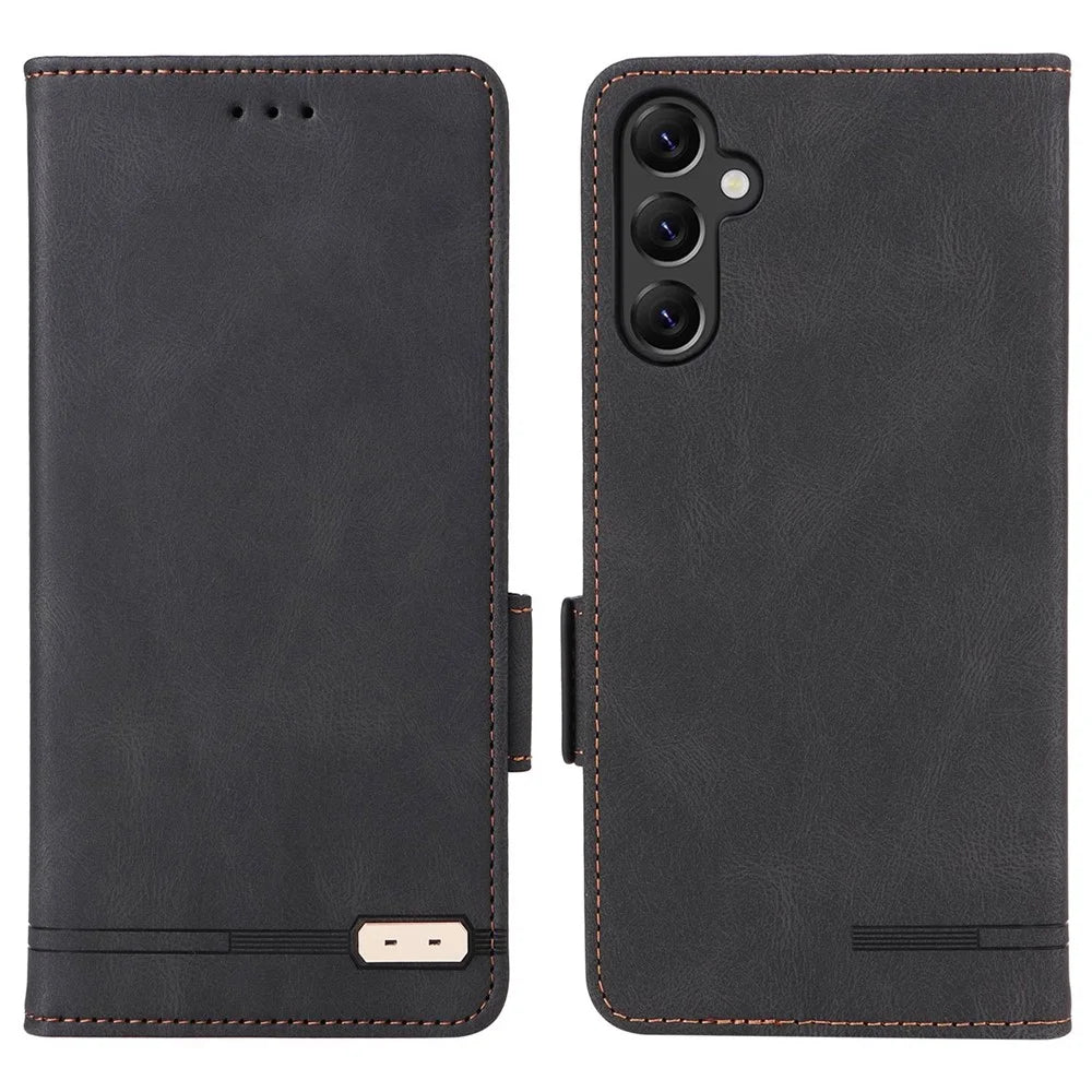 For Samsung Galaxy A14 5G / A14 4G Hardware Decor Flip Wallet Case PU Leather Stand Magnetic Protective Phone Cover - Black - 1