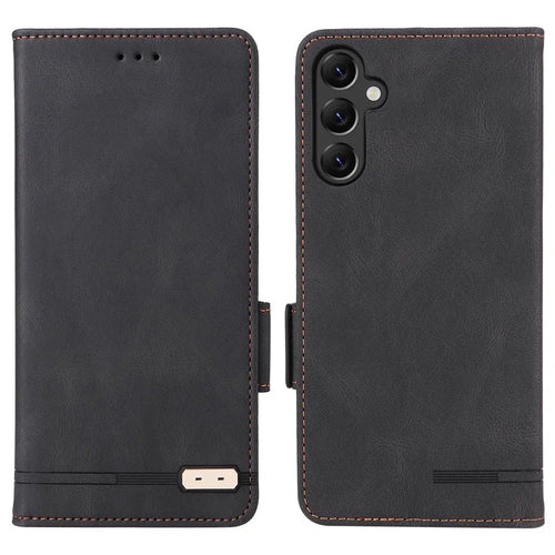 For Samsung Galaxy A14 5G / A14 4G Hardware Decor Flip Wallet Case PU Leather Stand Magnetic Protective Phone Cover - Black - 1