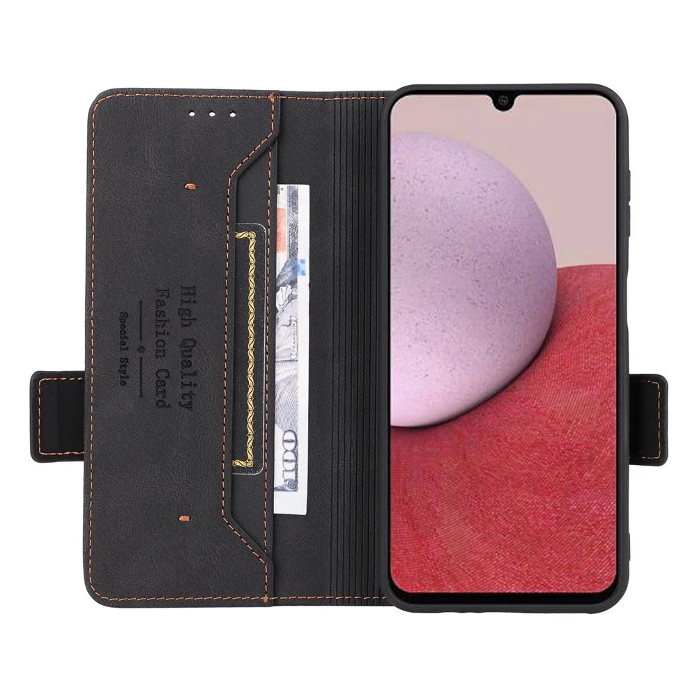 For Samsung Galaxy A14 5G / A14 4G Hardware Decor Flip Wallet Case PU Leather Stand Magnetic Protective Phone Cover - Black - 2