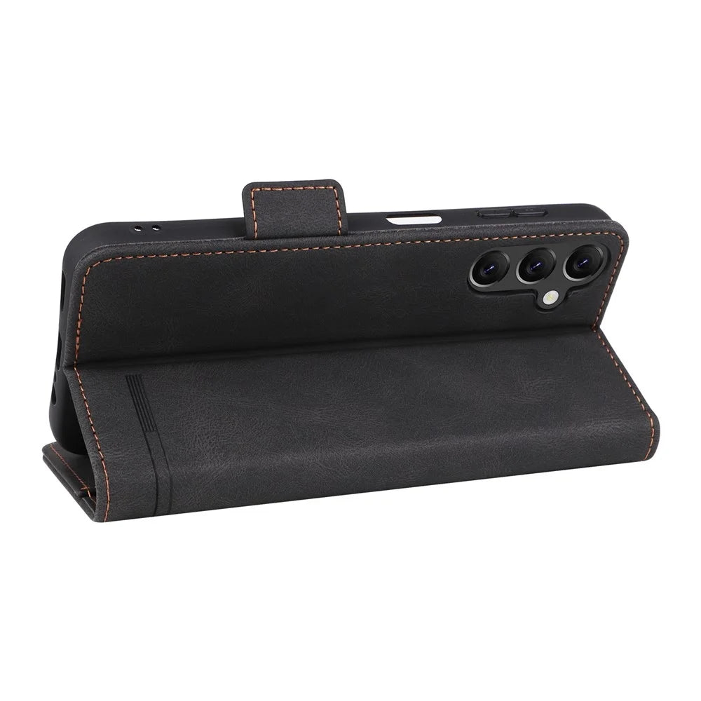 For Samsung Galaxy A14 5G / A14 4G Hardware Decor Flip Wallet Case PU Leather Stand Magnetic Protective Phone Cover - Black - 4
