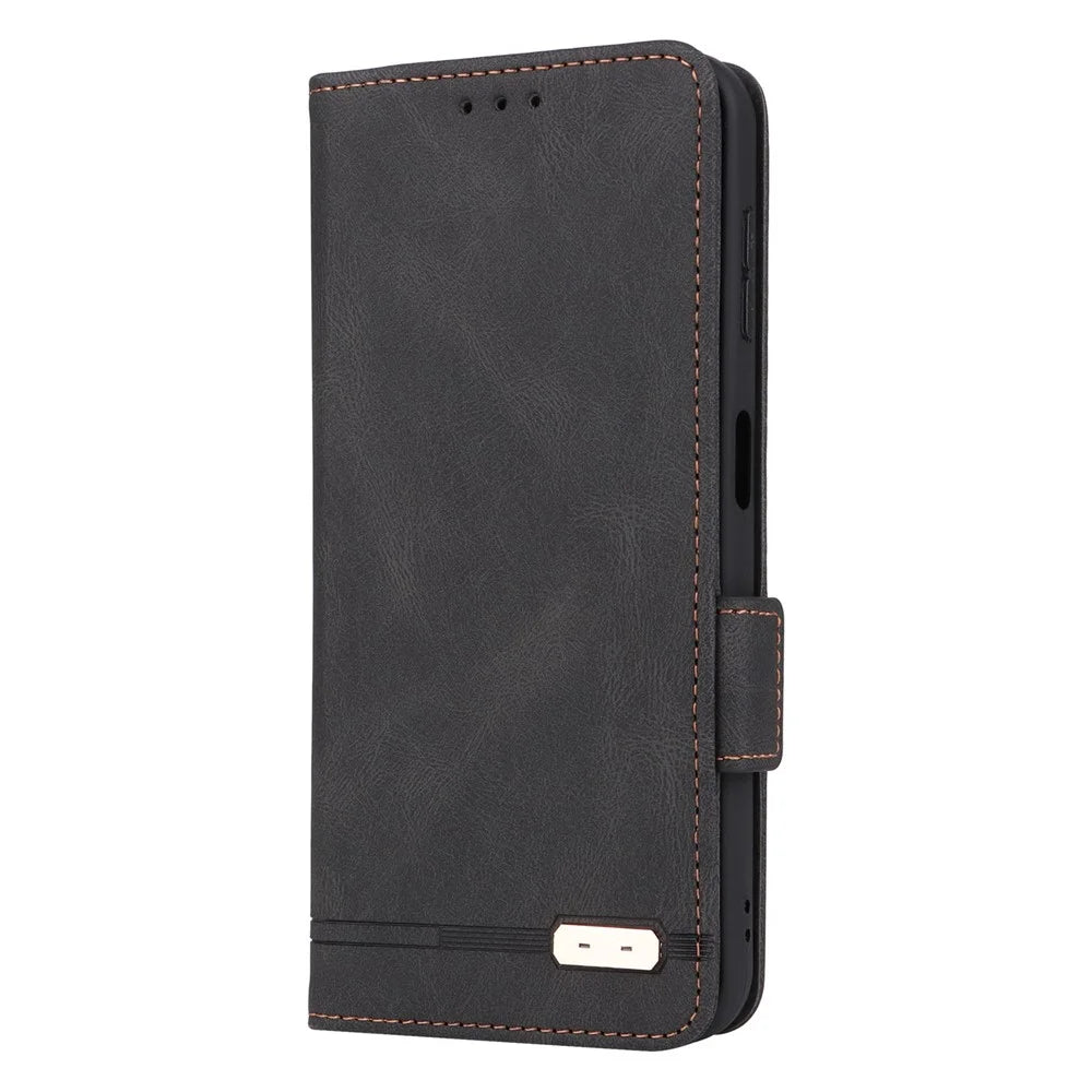 For Samsung Galaxy A14 5G / A14 4G Hardware Decor Flip Wallet Case PU Leather Stand Magnetic Protective Phone Cover - Black - 5