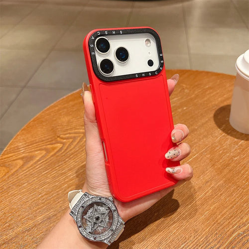 For iPhone 18 Pro / 17 Pro Case Black Lens Frame Shockproof TPU PC Phone Back Cover - Red - 1