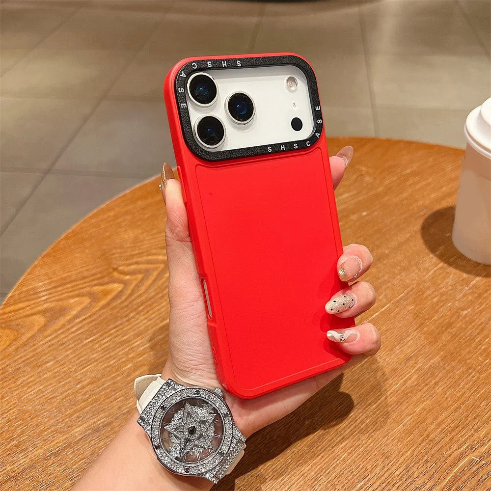 For iPhone 18 Pro / 17 Pro Case Black Lens Frame Shockproof TPU PC Phone Back Cover - Red - 1