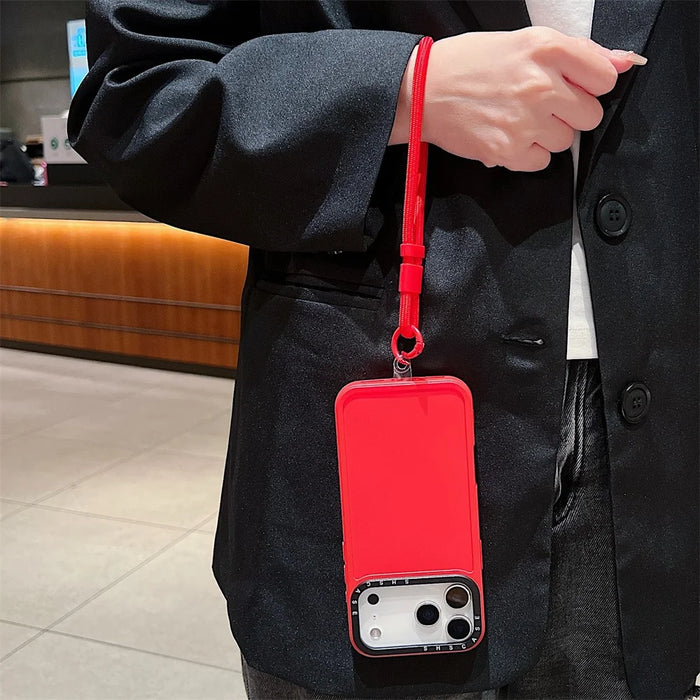 For iPhone 18 Pro / 17 Pro Case Black Lens Frame Shockproof TPU PC Phone Back Cover with Wrist Strap - Red - 2