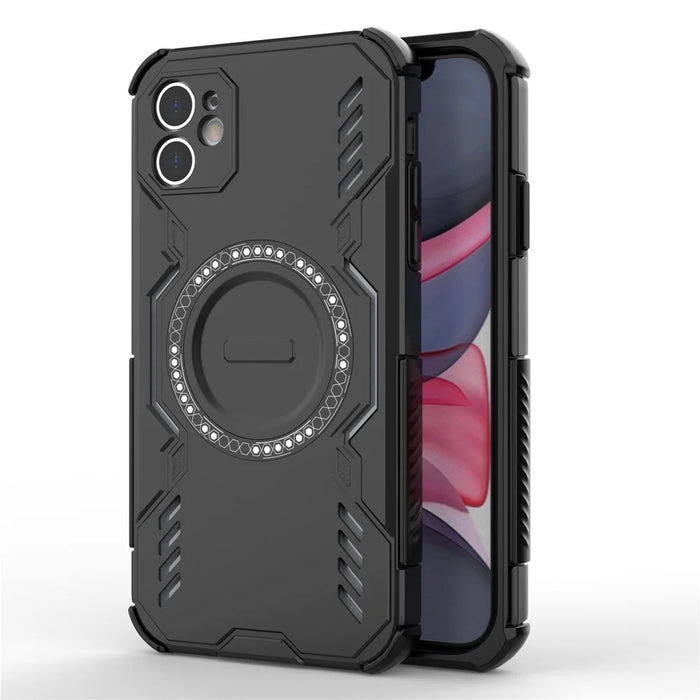 For iPhone 11 Magnetic Case Butterfly Armor Hollow Heat Dissipation PC + TPU Phone Cover - Black - 1