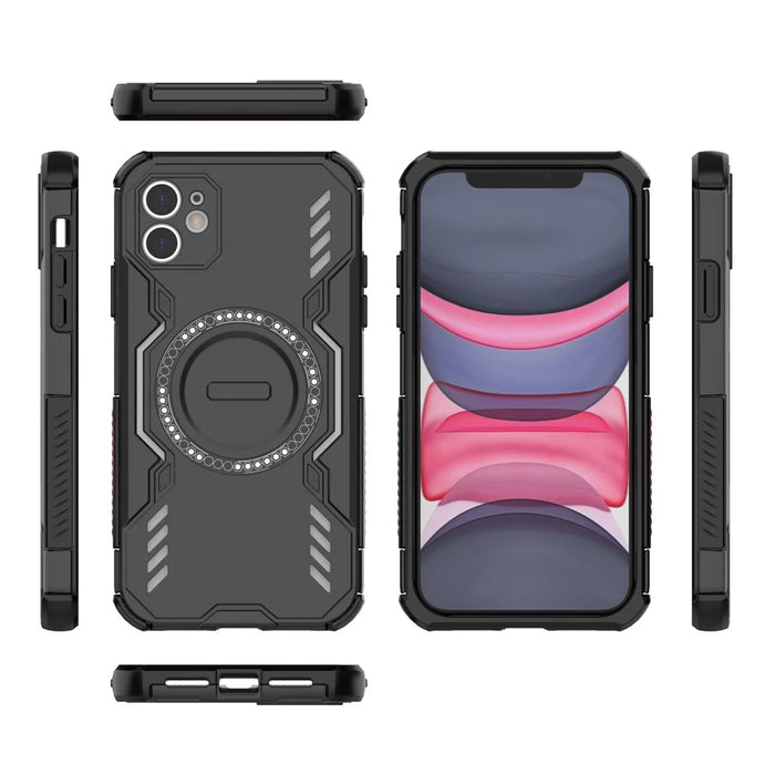 For iPhone 11 Magnetic Case Butterfly Armor Hollow Heat Dissipation PC + TPU Phone Cover - Black - 5