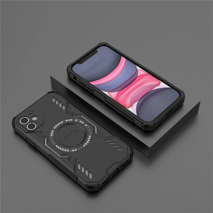 For iPhone 11 Magnetic Case Butterfly Armor Hollow Heat Dissipation PC + TPU Phone Cover - Black - 6