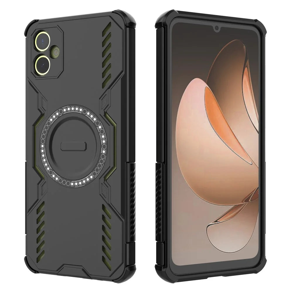 For Samsung Galaxy A05 4G Magnetic Case Butterfly Armor Hollow Heat Dissipation PC + TPU Phone Cover - Black - 4