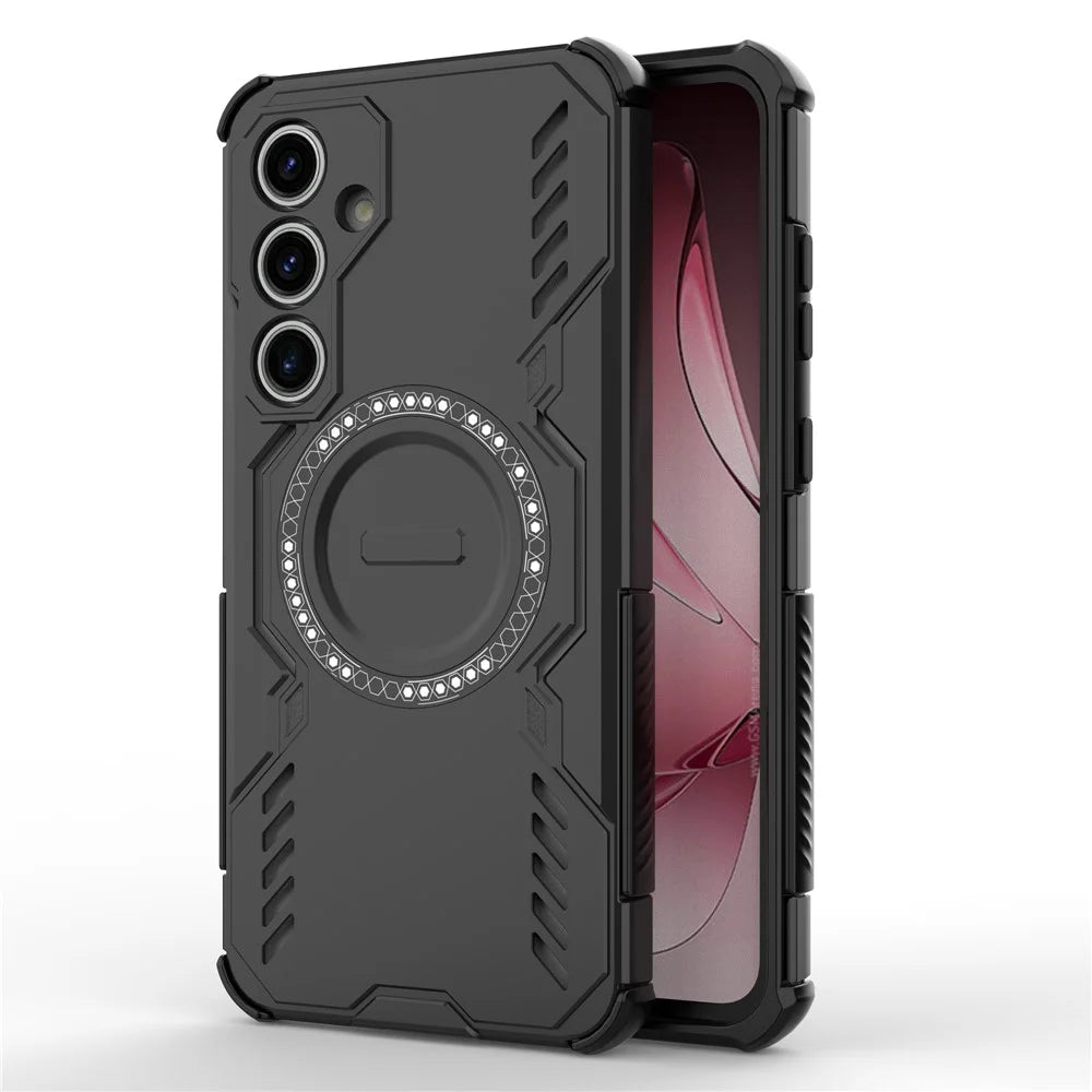 For Samsung Galaxy S24 FE Magnetic Case Butterfly Armor Hollow Heat Dissipation PC + TPU Phone Cover - Black - 1