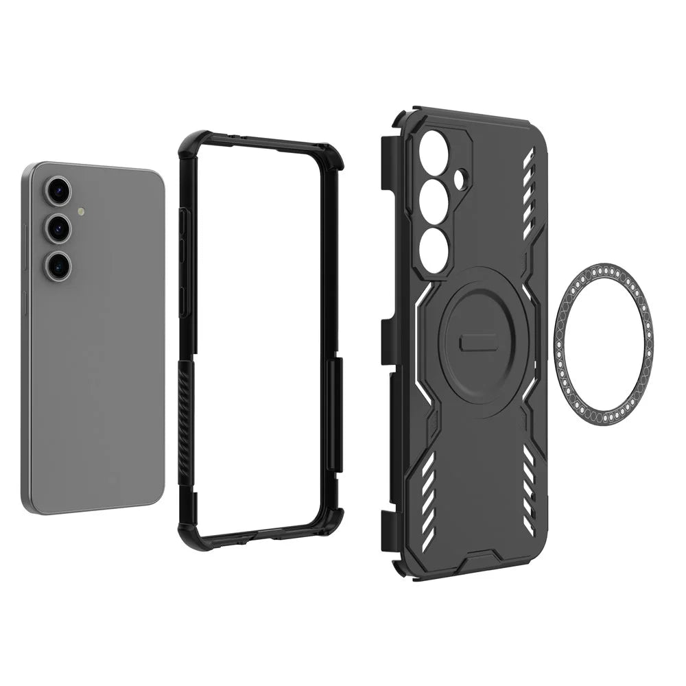 For Samsung Galaxy S24 FE Magnetic Case Butterfly Armor Hollow Heat Dissipation PC + TPU Phone Cover - Black - 2