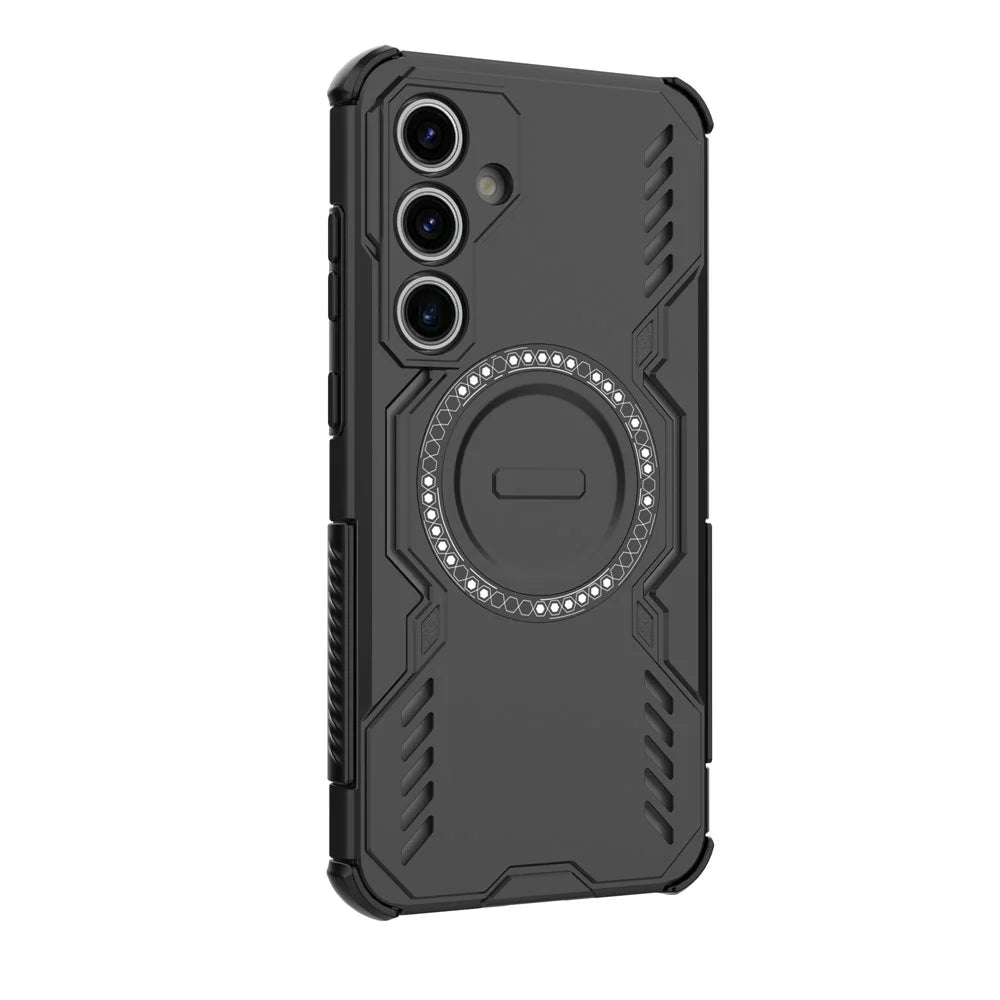 For Samsung Galaxy S24 FE Magnetic Case Butterfly Armor Hollow Heat Dissipation PC + TPU Phone Cover - Black - 3