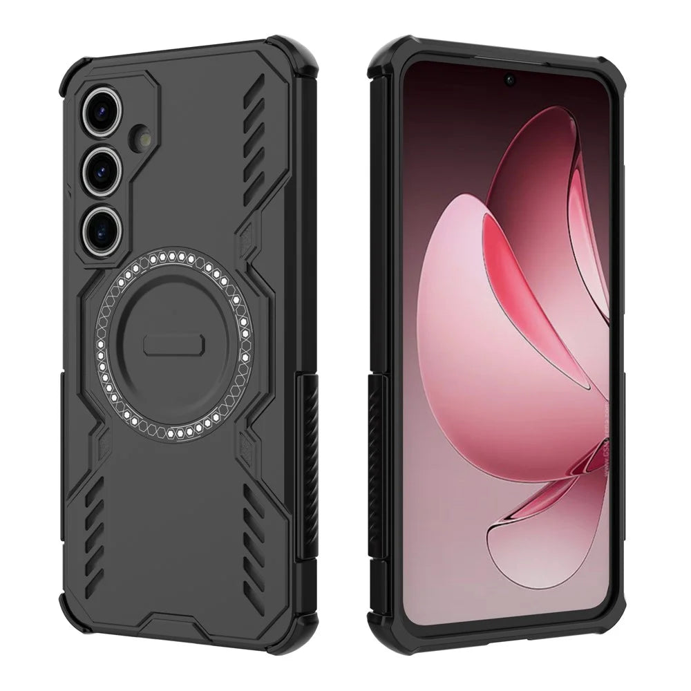 For Samsung Galaxy S24 FE Magnetic Case Butterfly Armor Hollow Heat Dissipation PC + TPU Phone Cover - Black - 4