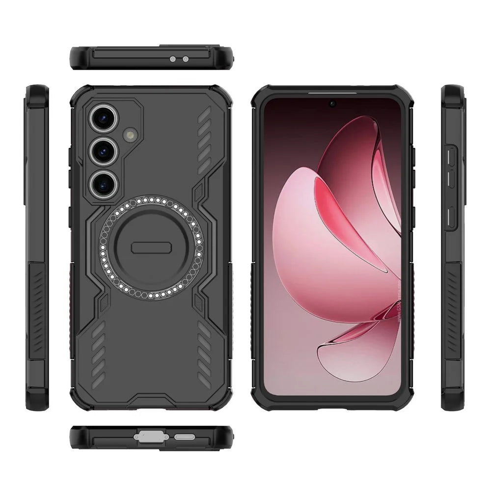 For Samsung Galaxy S24 FE Magnetic Case Butterfly Armor Hollow Heat Dissipation PC + TPU Phone Cover - Black - 5