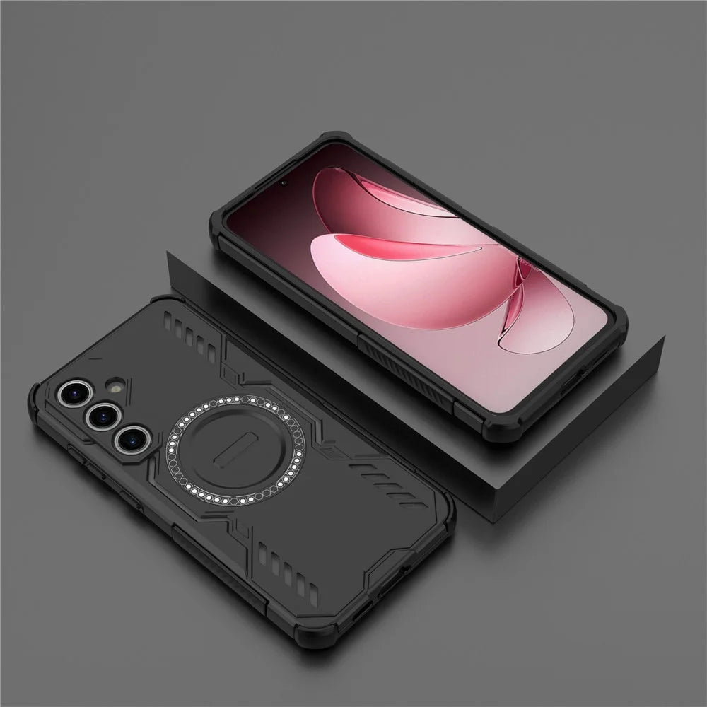 For Samsung Galaxy S24 FE Magnetic Case Butterfly Armor Hollow Heat Dissipation PC + TPU Phone Cover - Black - 6
