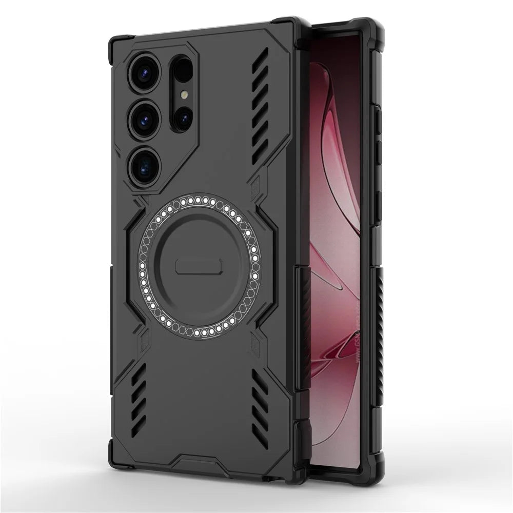 For Samsung Galaxy S23 Ultra Magnetic Case Butterfly Armor Hollow Heat Dissipation PC + TPU Phone Cover - Black - 1