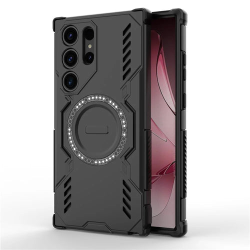 For Samsung Galaxy S23 Ultra Magnetic Case Butterfly Armor Hollow Heat Dissipation PC + TPU Phone Cover - Black - 1