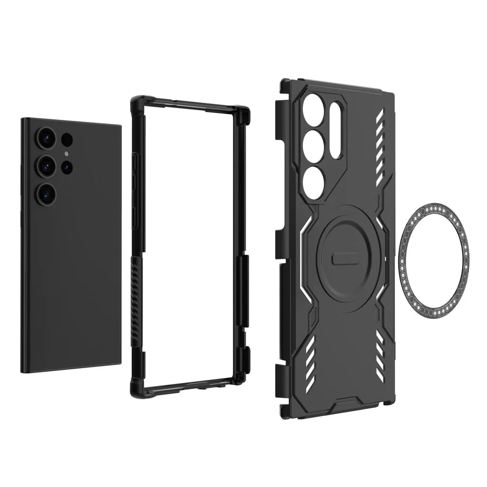 For Samsung Galaxy S23 Ultra Magnetic Case Butterfly Armor Hollow Heat Dissipation PC + TPU Phone Cover - Black - 2