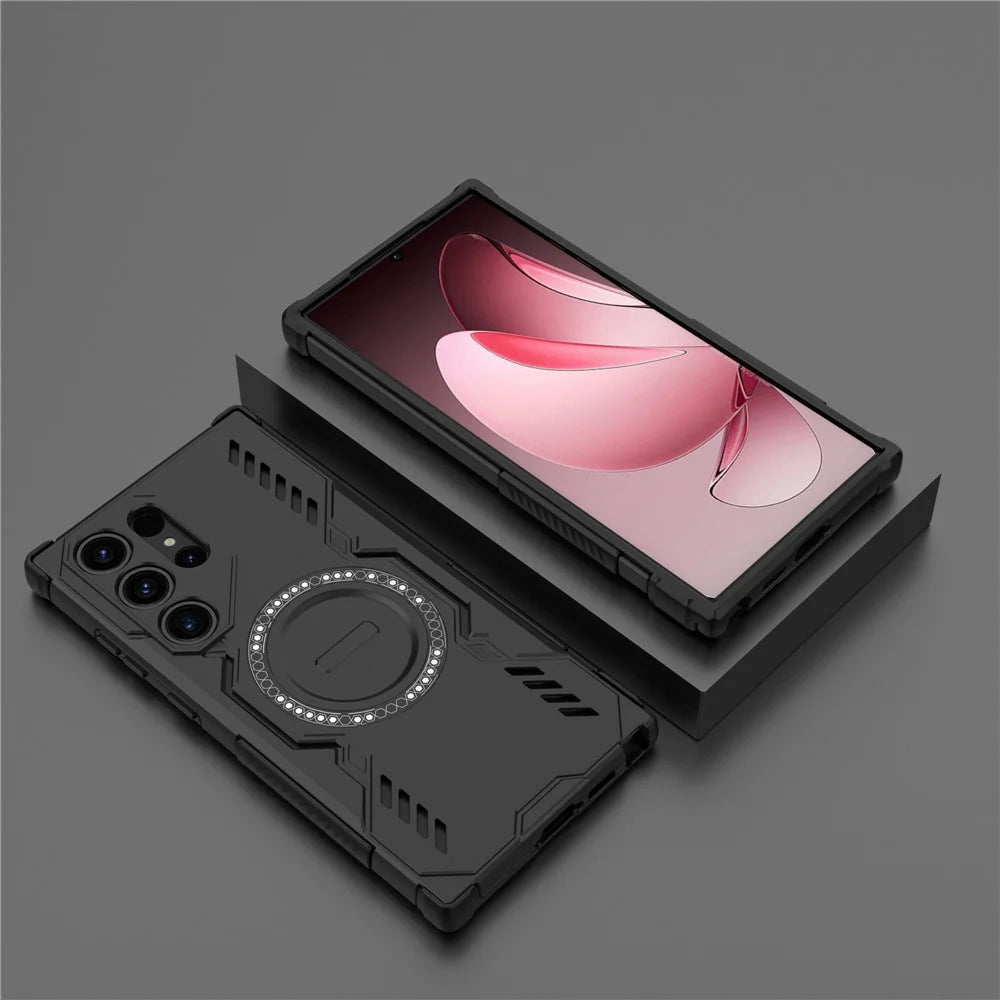 For Samsung Galaxy S23 Ultra Magnetic Case Butterfly Armor Hollow Heat Dissipation PC + TPU Phone Cover - Black - 5