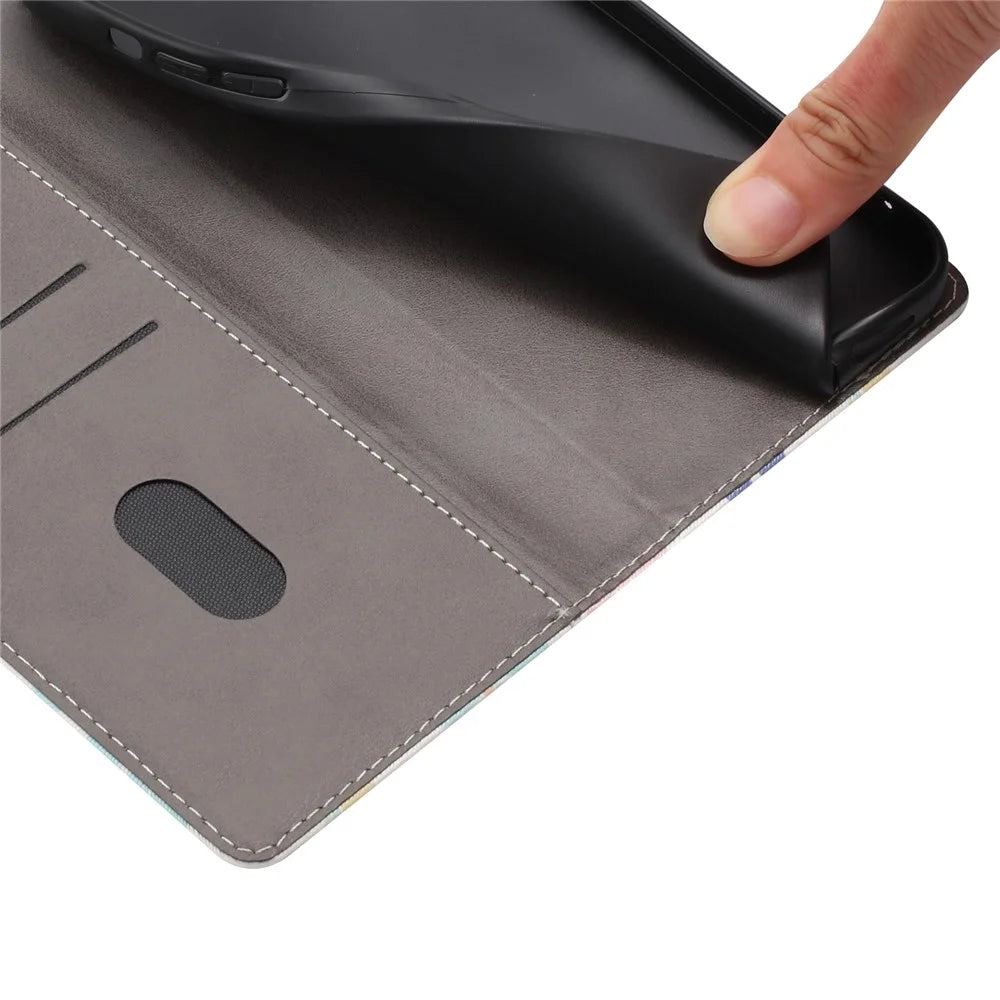 For iPhone 17 Case Pattern Print PU Leather Wallet Phone Cover with Wrist Strap - Colored Flowers - 5