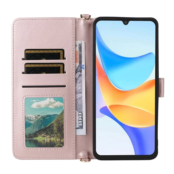 For Blackview Shark 6  /  Oscal Tiger 8 Case with Shoulder  /  Wrist Strap Leather Phone Cover Stand Wallet - Pink - 3