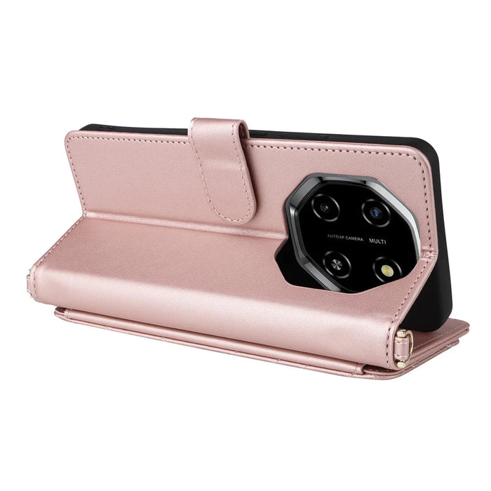For Blackview Shark 6  /  Oscal Tiger 8 Case with Shoulder  /  Wrist Strap Leather Phone Cover Stand Wallet - Pink - 6