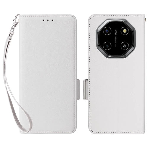For Blackview Shark 6  /  Oscal Tiger 8 Case Litchi Texture Wallet Leather Phone Cover with Wrist Strap - White - 1