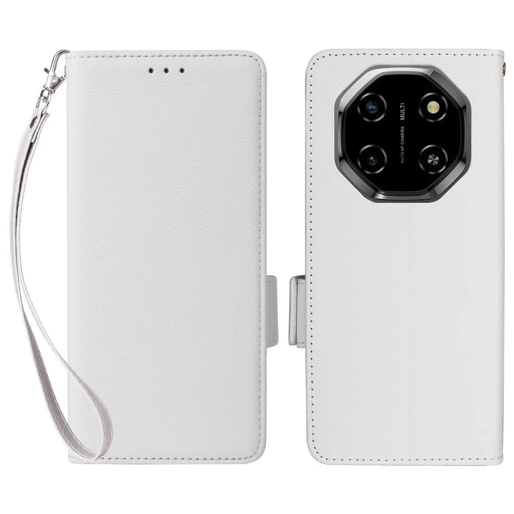 For Blackview Shark 6  /  Oscal Tiger 8 Case Litchi Texture Wallet Leather Phone Cover with Wrist Strap - White - 1