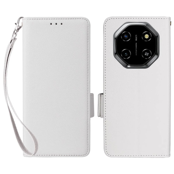 For Blackview Shark 6  /  Oscal Tiger 8 Case Litchi Texture Wallet Leather Phone Cover with Wrist Strap - White - 1