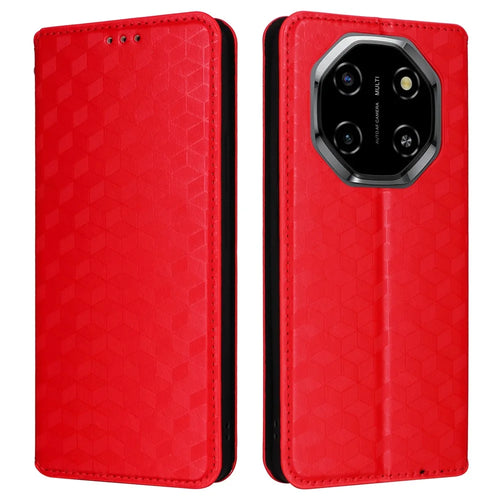 For Blackview Shark 6  /  Oscal Tiger 8 Case Wallet Rhombus Imprinted Leather Phone Cover - Red - 1