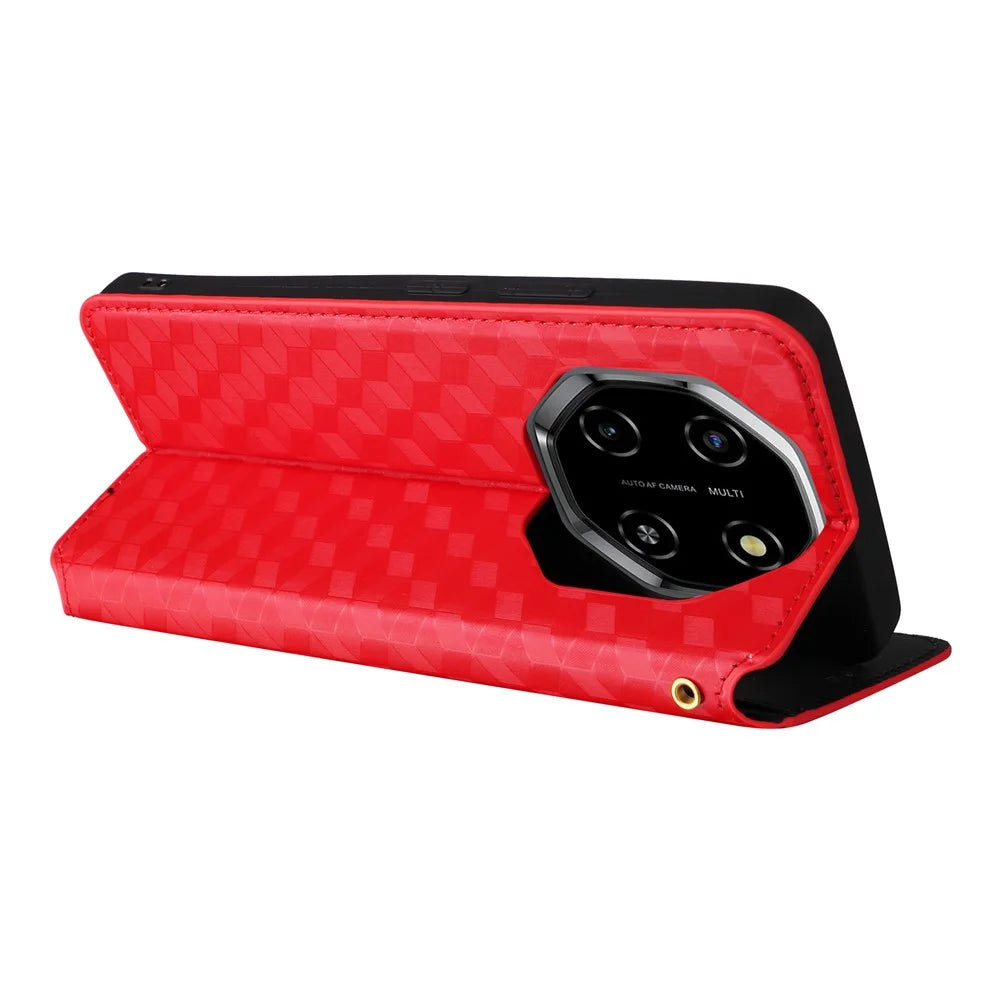 For Blackview Shark 6  /  Oscal Tiger 8 Case Wallet Rhombus Imprinted Leather Phone Cover - Red - 5