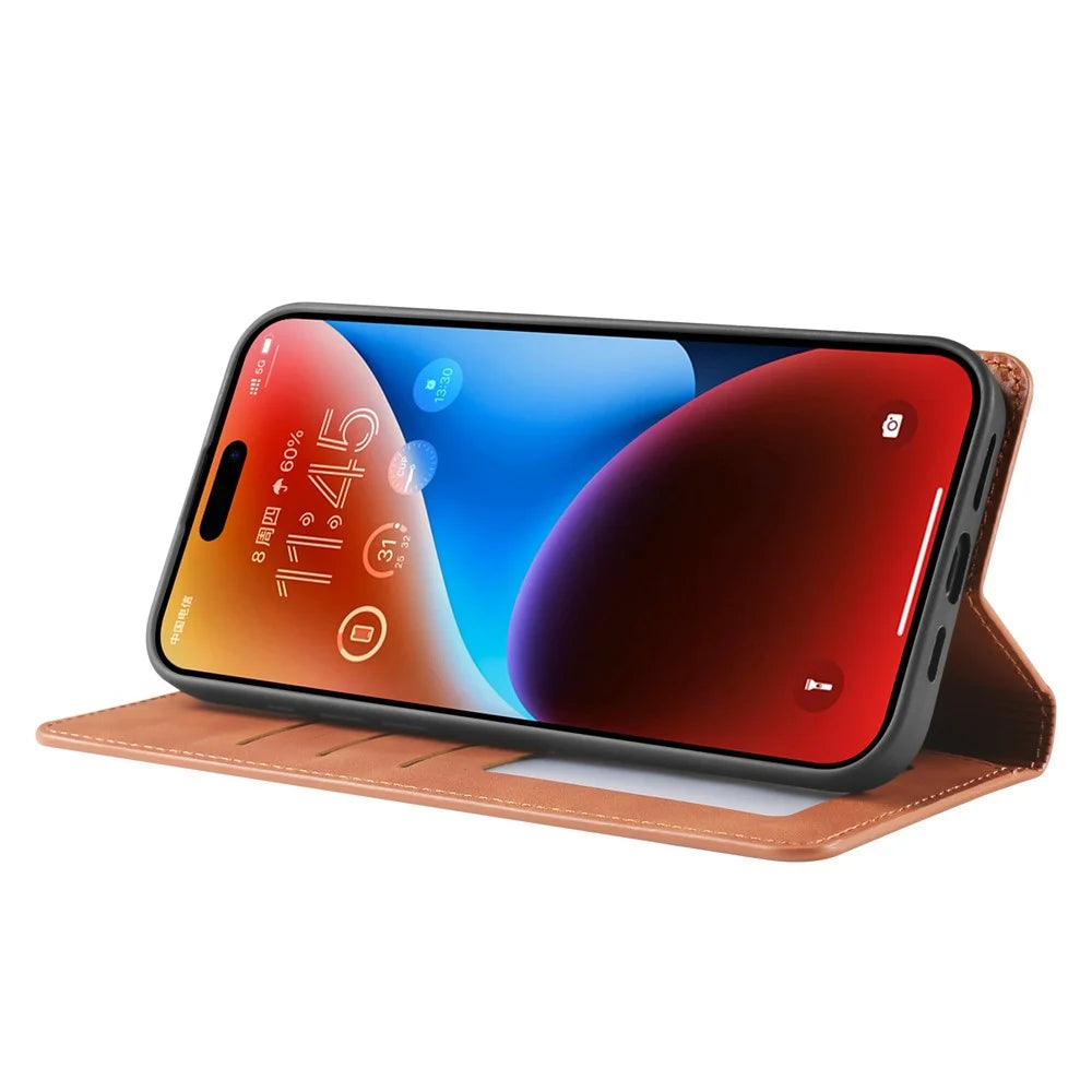 FORWENW For iPhone 17 Wallet Case Magnetic Absorption Leather Flip Phone Cover with Stand - Brown - 3
