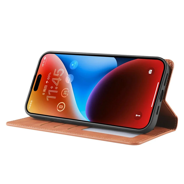 FORWENW For iPhone 17 Wallet Case Magnetic Absorption Leather Flip Phone Cover with Stand - Brown - 3