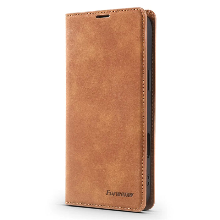 FORWENW For iPhone 17 Wallet Case Magnetic Absorption Leather Flip Phone Cover with Stand - Brown - 5