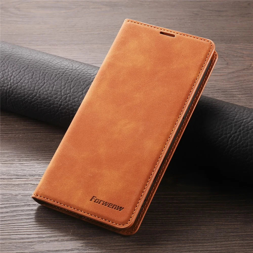 FORWENW For iPhone 17 Wallet Case Magnetic Absorption Leather Flip Phone Cover with Stand - Brown - 7