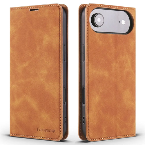 FORWENW For iPhone Air Wallet Case Magnetic Absorption Leather Flip Phone Cover with Stand - Brown - 1