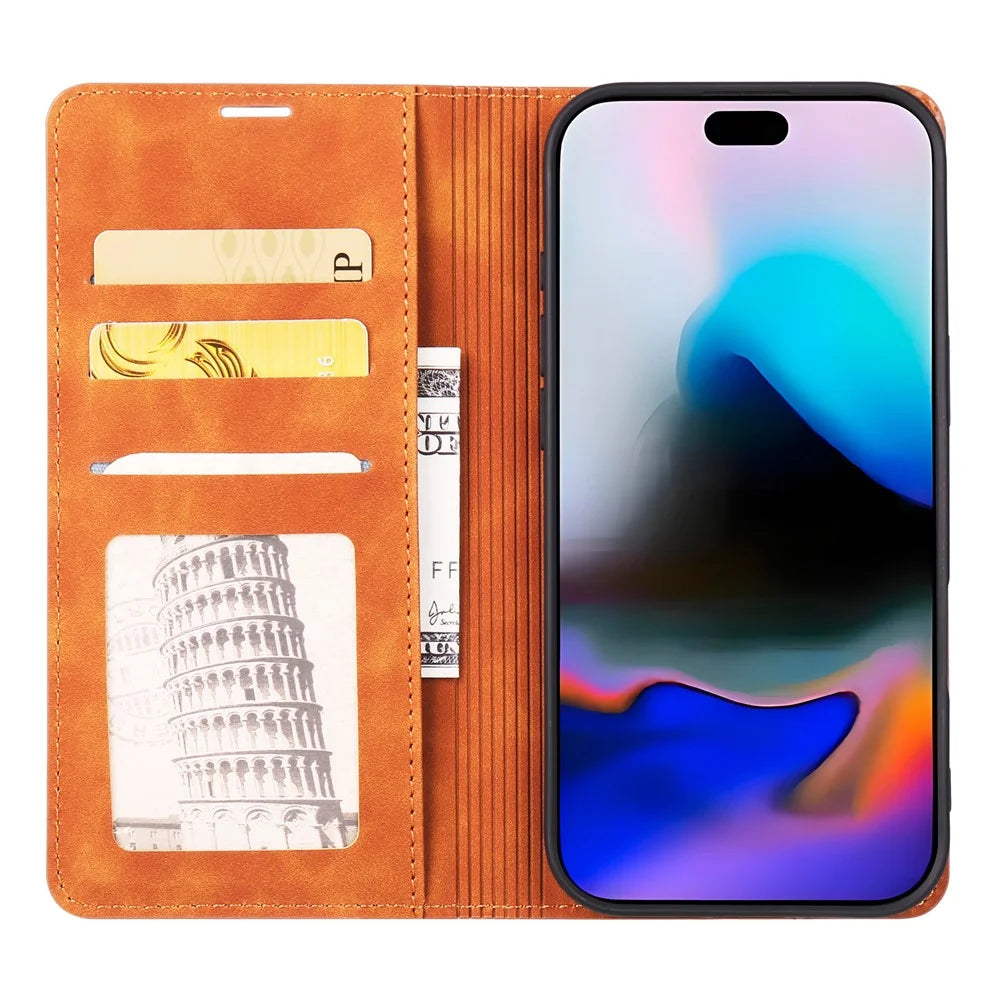 FORWENW For iPhone Air Wallet Case Magnetic Absorption Leather Flip Phone Cover with Stand - Brown - 2