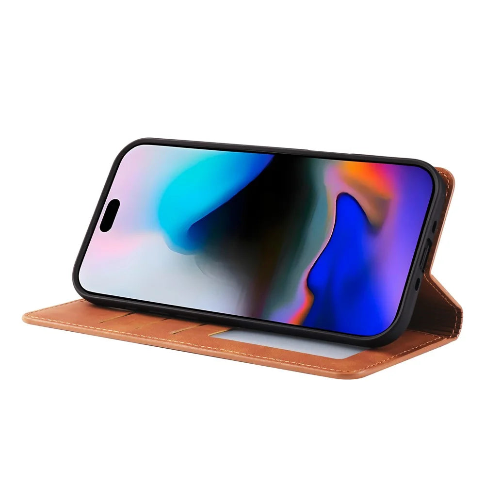 FORWENW For iPhone Air Wallet Case Magnetic Absorption Leather Flip Phone Cover with Stand - Brown - 3