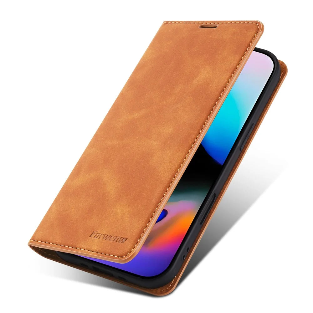 FORWENW For iPhone Air Wallet Case Magnetic Absorption Leather Flip Phone Cover with Stand - Brown - 4