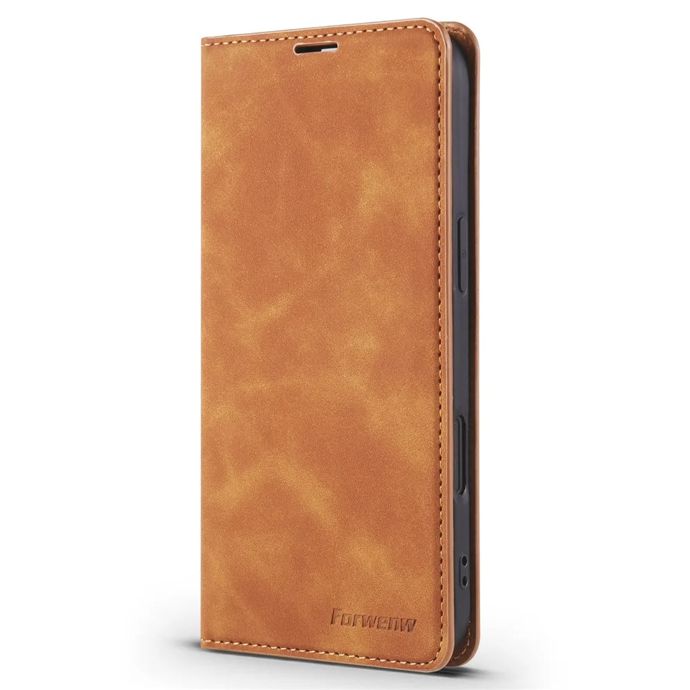 FORWENW For iPhone Air Wallet Case Magnetic Absorption Leather Flip Phone Cover with Stand - Brown - 5
