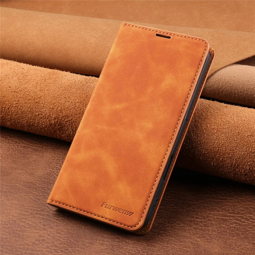 FORWENW For iPhone Air Wallet Case Magnetic Absorption Leather Flip Phone Cover with Stand - Brown - 7
