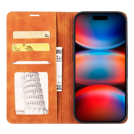FORWENW For iPhone 17 Pro Wallet Case Magnetic Absorption Leather Flip Phone Cover with Stand - Brown - 2
