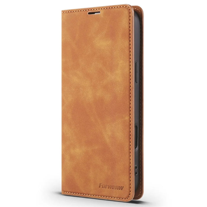 FORWENW For iPhone 17 Pro Max Wallet Case Magnetic Absorption Leather Flip Phone Cover with Stand - Brown - 5