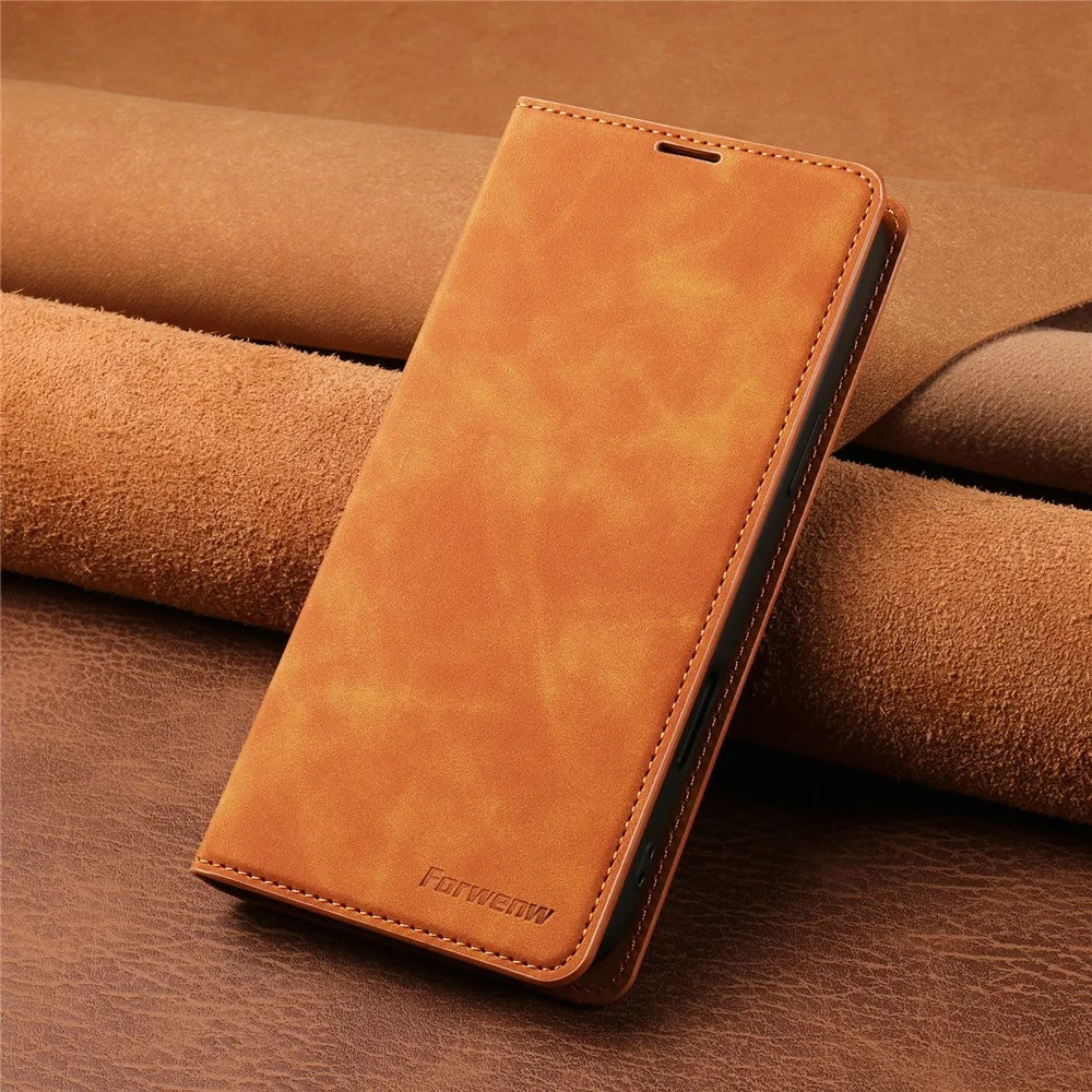 FORWENW For iPhone 17 Pro Max Wallet Case Magnetic Absorption Leather Flip Phone Cover with Stand - Brown - 7