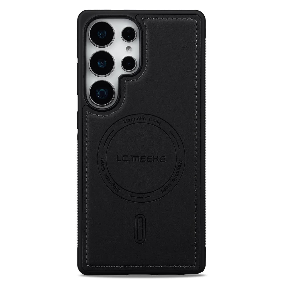 LC.IMEEKE L6 For Samsung Galaxy S25 Ultra Magnetic Case PU Leather Coated PC TPU Phone Cover - Black - 2