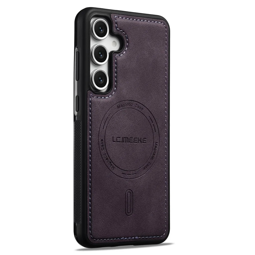 LC.IMEEKE L6 For Samsung Galaxy S23 FE Magnetic Case PU Leather Coated PC TPU Phone Cover - Purple - 2