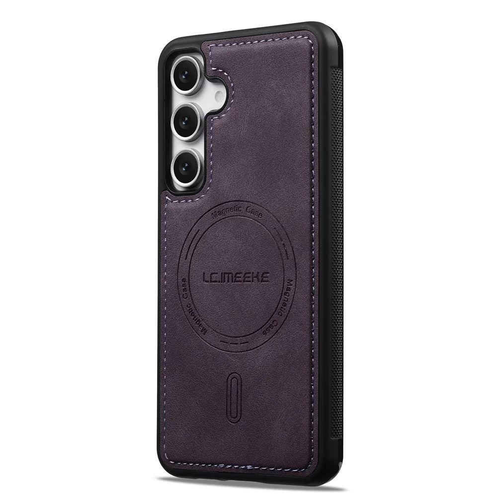 LC.IMEEKE L6 For Samsung Galaxy S23 FE Magnetic Case PU Leather Coated PC TPU Phone Cover - Purple - 3