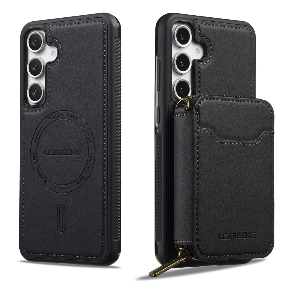 LC.IMEEKE L6 For Samsung Galaxy S23 FE Magnetic Case Detachable Zipper Wallet Leather Coated PC + TPU Phone Cover - Black - 5