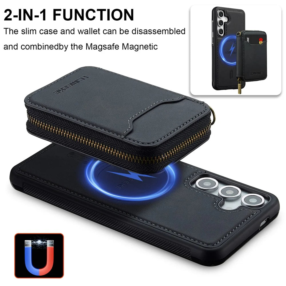 LC.IMEEKE L6 For Samsung Galaxy S23 FE Magnetic Case Detachable Zipper Wallet Leather Coated PC + TPU Phone Cover - Black - 6
