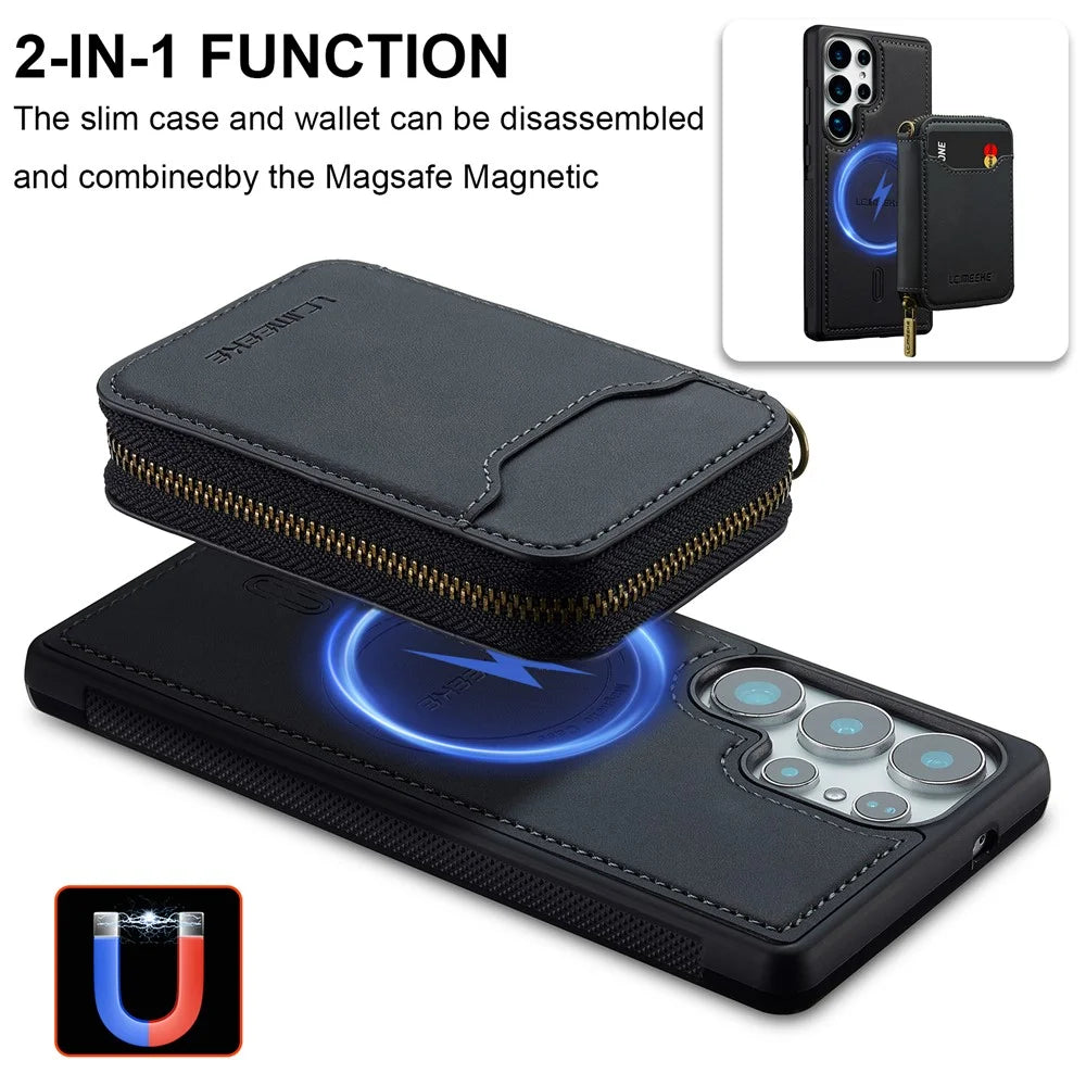 LC.IMEEKE L6 For Samsung Galaxy S25 Ultra Magnetic Case Detachable Zipper Wallet Leather Coated PC + TPU Phone Cover - Black - 4